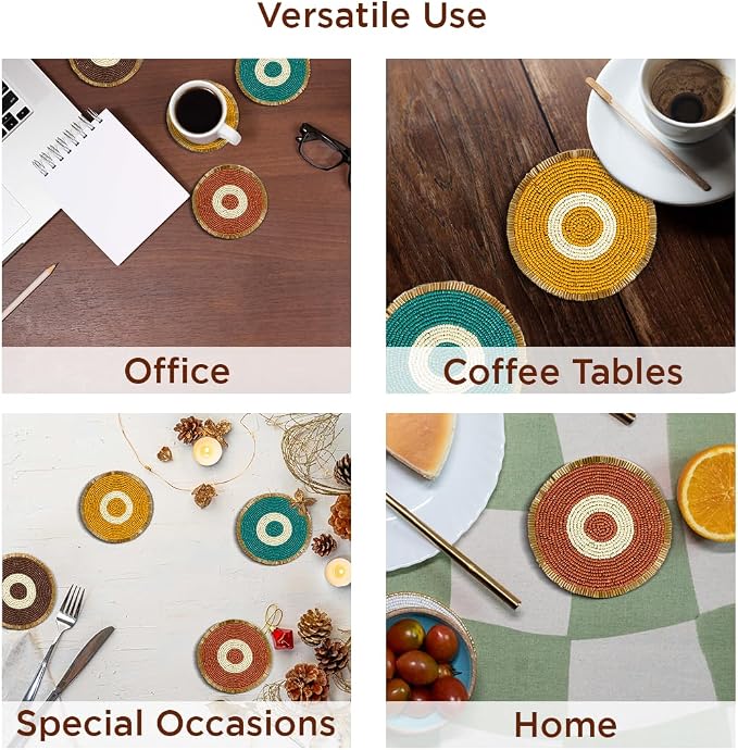 Folkulture Fall Coasters Set of 4 for Drink Non Slip, Easy to Clean - 4 Inch