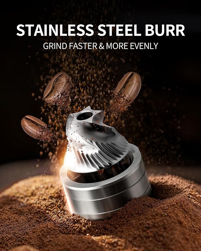 CIRCLE JOY Manual Coffee Grinder with 40 External Adjustable Settings, Stainless Steel Burr Coffee Bean Grinder, Portable Hand Coffee Grinder for Home and Travel, Silver