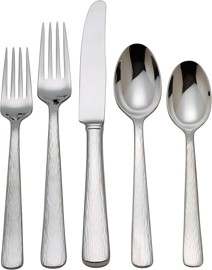 Reed & Barton Silver Echo 5Pc Flatware Place Setting, 5 Piece | silver, dishwasher safe | includes knives, forks, and spoons | heavy duty, cutlery set for kitchen and dining, utensil set