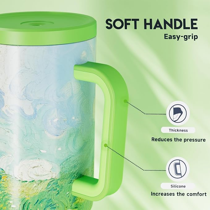 Meoky 40 oz Tumbler with Handle and Straw: Stainless Steel Insulated Tumbler with Lid and Straw - 100% Leak Proof Tumbler for Car Cup Holders - Travelers Commuters Workers, Spring Field