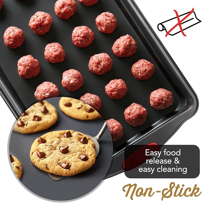 Baking Sheet Set - Cookie Sheet Set with Silicone Handles - Steel Baking Pans Set - Durable Baking Sheets for Oven - BPA Free Cookie Sheets for Baking Nonstick Set - 15 Piece Set, Black