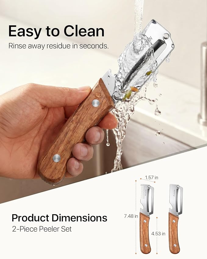 2 Pack Multifunctional Vegetable Peeler With Wooden Handle and Bottle Opener, 3-in-1 Stainless Steel Potato Peeler for Kitchen, 2026 Upgraded Ergonomic Hand Held Peeler Knife for Fruit & Vegetables