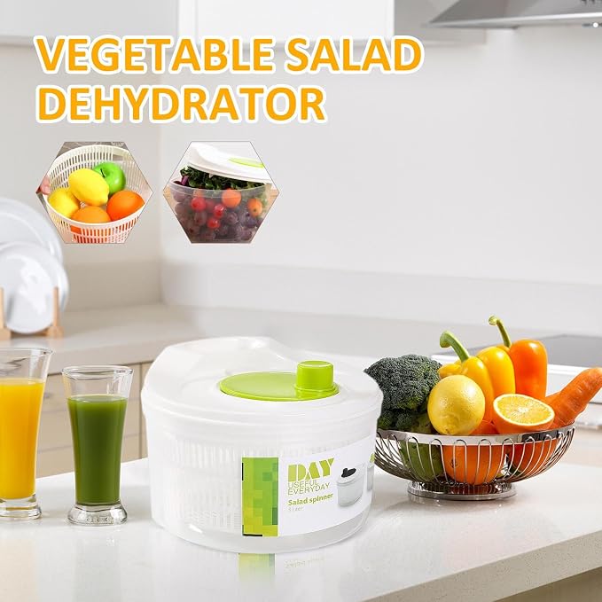 Salad Spinner, Vegetable Washer Dryer Drainer Strainer, Lettuce And Produce Dryer With Bowl, Colander And Built In Draining System For Fresh, Crisp,Salad And Produce