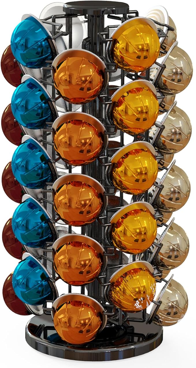 Nespresso Pods Holder Tower Stand,Vertuo Pod Holder 40 Pods Capacity,Black | Coffee Pods Holder Organizer Fits Vertuo Pods, 360°Revolving Pod Carousel, Space-Saving for Countertop,No Assembly Required