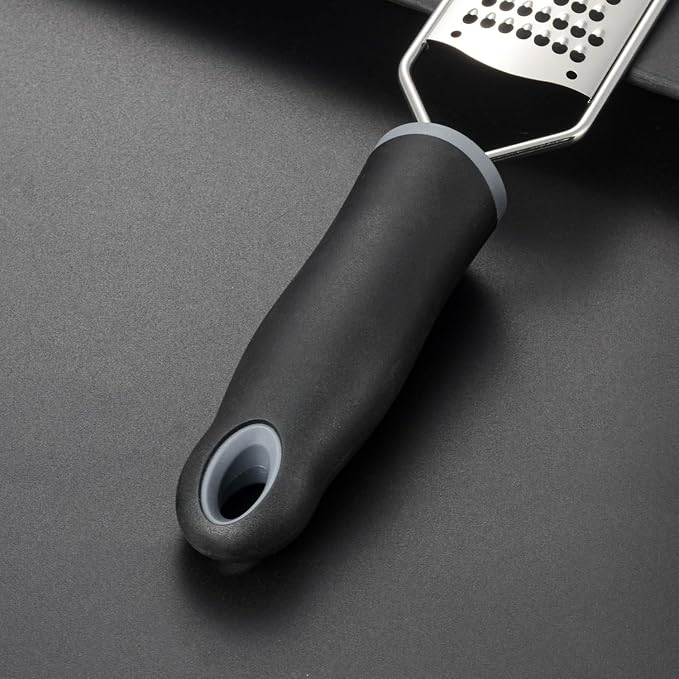 Cheese Grater Hand Held Parmesan Cheese Shaver Food Shredder Tool Stainless Steel with Non Slip Rubber Foot(Larger shaver,Black)