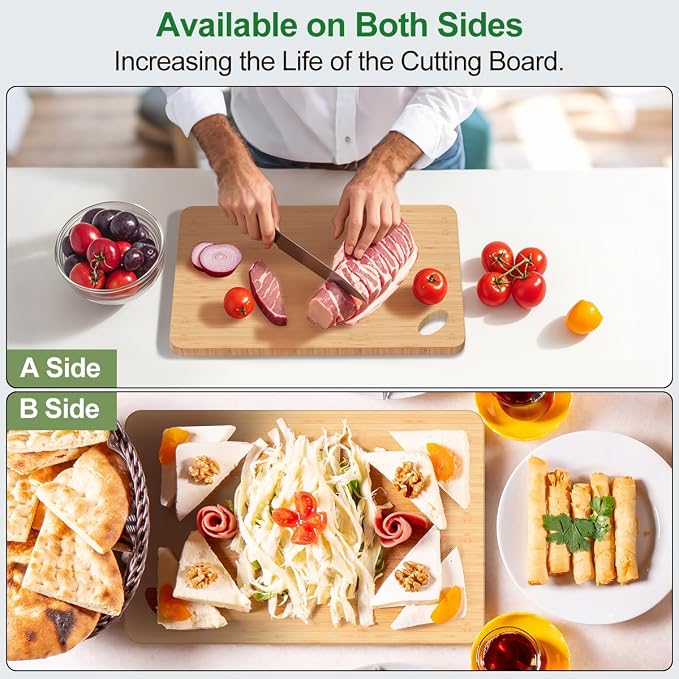 Viretang Bamboo Cutting Board for Kitchen, 15.3* 8.7'', Large Size, Natural | Wooden Chopping Board for Serving & Meat & Vegetable, Lightweight, Durable, Knife Friendly, Hang Hole for Easy Storage, Clean