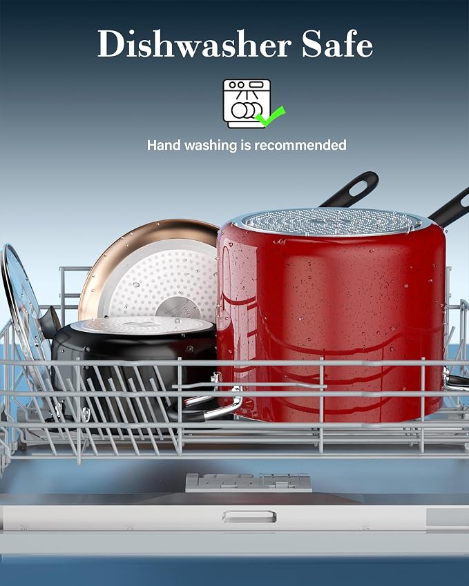 Cook N Home 6 Quart Non Stick Stock Pot with Lid, Large Pots for Cooking | Nonstick Soup Pot, Stockpot Induction Cookware - Oven & Dishwasher Safe, Marble Red