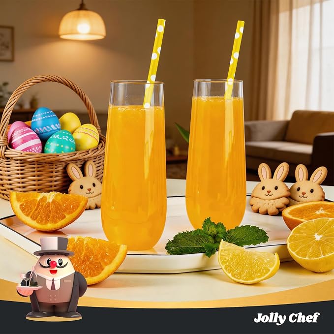 JOLLY CHEF 24 Pack 9 oz Stemless Plastic Champagne Flutes Crystal Glasses | Clear Stemless Plastic Toasting Glasses, Disposable Unbreakable Drinkware Ideal for Wedding, Birthday, Party, Thanksgiving