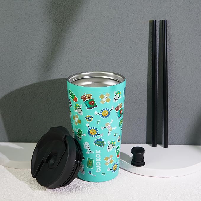 BJPKPK 18 oz Coffee Tumbler with Straw, Insulated Stainless Steel Cup | Double Wall Vacuum, Leak Proof, Keeps Hot/Cold, BPA Free, Cupholder Friendly, Travel, Spring Party-Green
