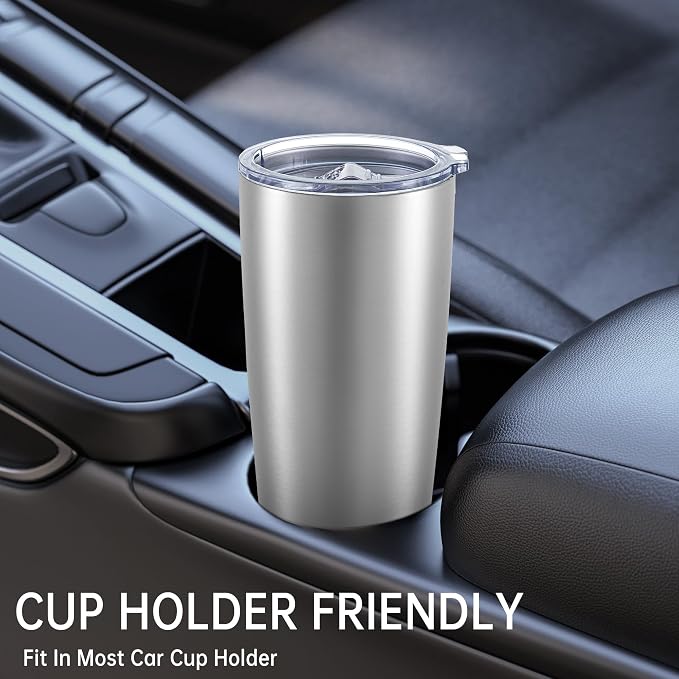 20 oz Tumbler Stainless Steel Tumblers with Lid Double Wall Vacuum Insulated Coffee Mug 20oz Powder Coated Cup for Hot and Cold Drinks, Stainless, 1 pack | Stainless, 20oz Insulated Coffee Mug, Double Wall Vacuum, Powder Coated Cup, for Hot and Cold Dr...