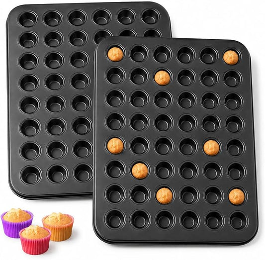 2 Pack Mini Muffin Pan 48 Cup, MICRO-sized Cupcake Pans for Baking, Nonstick Small Muffin Tin, Mini Cupcake Pan, Dishwasher Oven Safe – Black