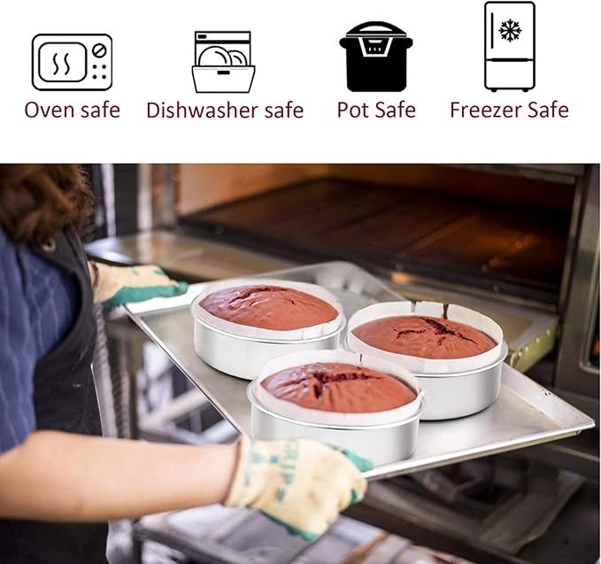 TeamFar 6 Inch Cake Pan, Stainless Steel Round Smash Cake Pan Baking Pans | Set of 3, Tier Cake Baking Pans, Fit in Pot Pressure Cooker Air Fryer, Healthy, Non-Toxic, Mirror Finish, Dishwasher Safe