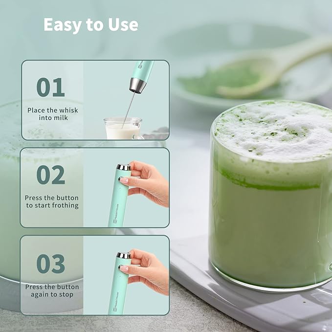 Maestri House LunaFro Rechargeable Milk Frother,Stand & 2 Detachable Whisks | 8000RPM Turbo Motor, 1200mAh lithium battery, Handheld Milk Frother for Lattes, Cappuccino, Matcha & Powdered Supplements