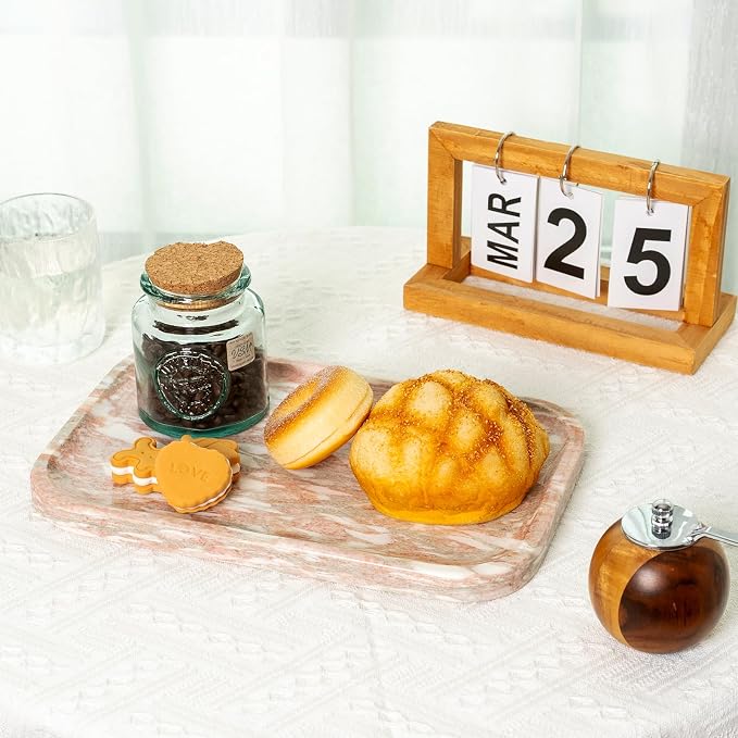 Karibiber Marble Vanity Tray, Marble Bathroom Tray Countertop, Decorative Tray for Dresser, Rosso Red Stone Serving Trays for Kitchen, Perfume, Jewelry Candle Holder, Catch All