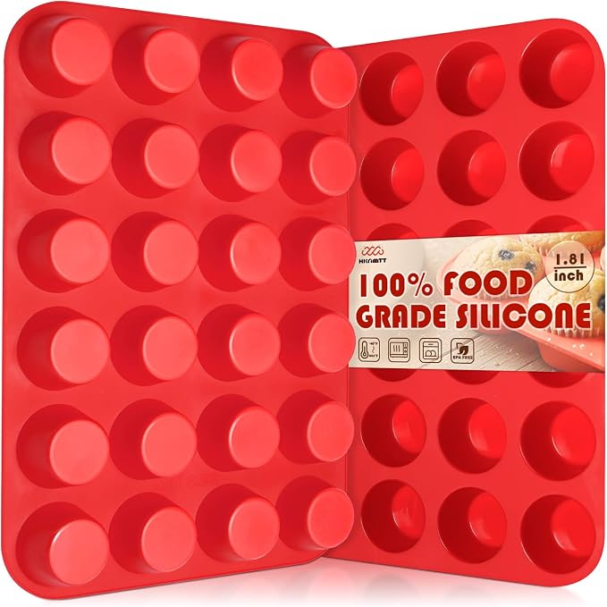 HKNMTT 2Pcs Mini Silicone Muffin Pans for Baking 24Cups Egg Bites Molds | Food-Grade, Non-Stick, BPA-Free, Oven Safe, Small Cupcake Pans, Muffin Tin