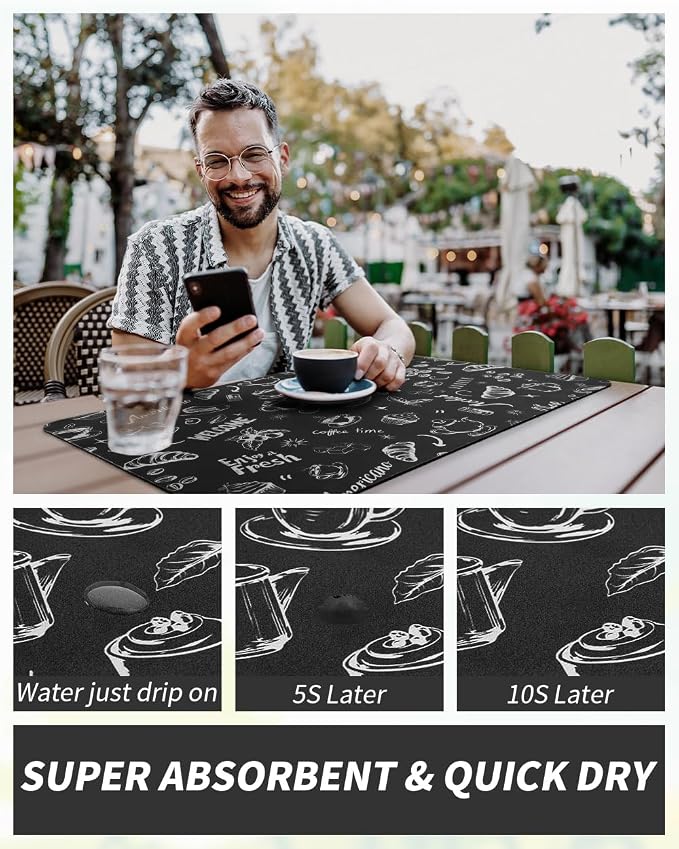 AMOAMI-Coffee Mat Hide Stain Rubber Backed Absorbent Dish Drying Mat for Kitchen Counter-Coffee Bar Accessories Fit Under Coffee Maker, Espresso Machine, Pot, Dish Rack (16X24,INK)