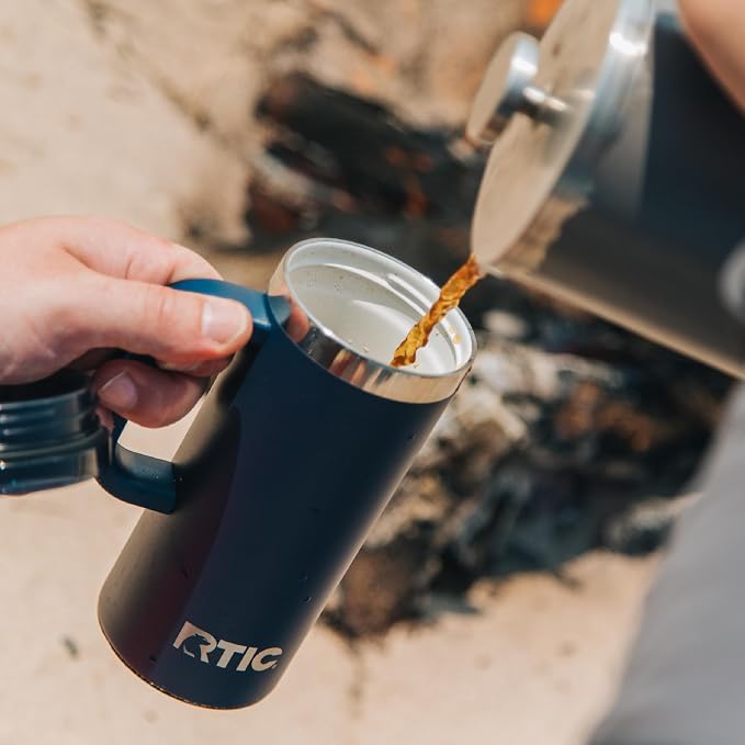 RTIC 16oz Road Trip Travel Mug with Lid and Handle, Ceramic Lined, Olive | Stainless Steel Metal, Insulated Travel Cup for Hot and Cold Drinks, Coffee, Car, Camping and Travel