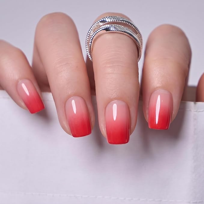 CurvLife Short Square Cat Eye Press On Nails, Electric Bloom Pink, Soft Gel | 32PCS, 16 Sizes, Salon-Quality Natural Fake Nails, Curved Fit, 7-14 Day Glue-On Wear, Reusable Stick-On Nails, Press-On Kit