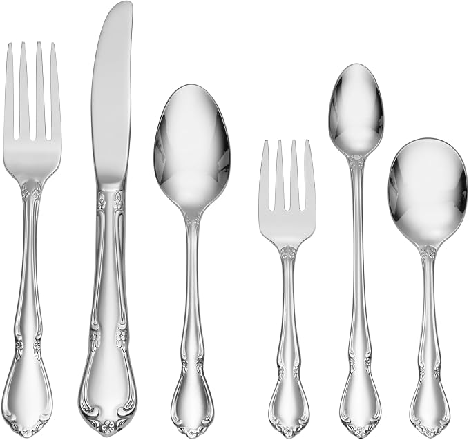 Oneida Chateau 6-Piece Progress Set, Baby Spoons Fork & Toddler Silverware | silver, dishwasher safe | includes baby spoon, fork, & feeder / kids fork, spoon & knife | toddler utensils & feeding set