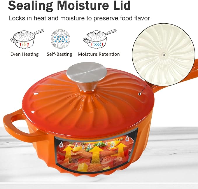 Enameled Cast Iron Sauce Pan with Lid, 2 Quart Saucepan with Lid | Dutch Oven with Lid, Small Cast Iron Pot for Cooking Pasta, Soup, Milk, Induction & Oven Safe Up to 500°F, Orange