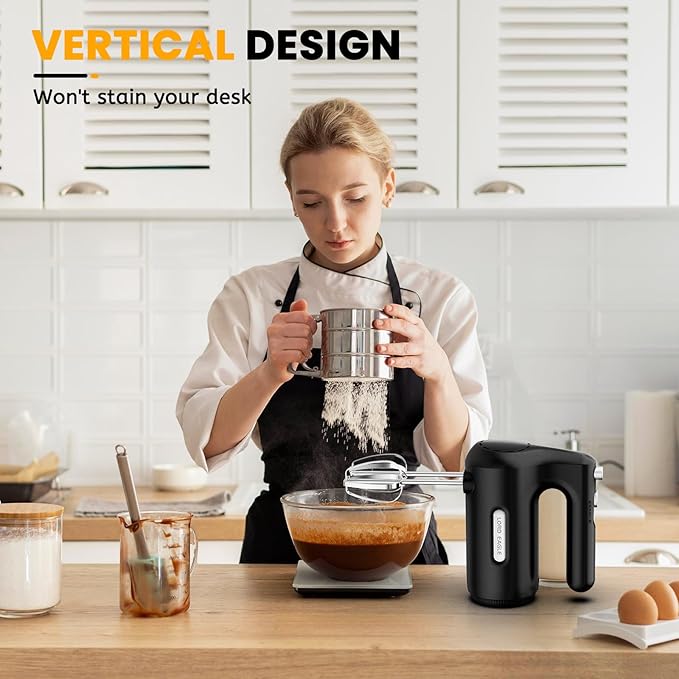 Lord Eagle 5-Speed Hand Mixer Electric With 4 Mixing Bowls Set | 300W Lightweight Kitchen Handheld Mixer with Measuring Cups & Spoons, Stainless Steel Bowls, Baking Supplies for Cake, Black