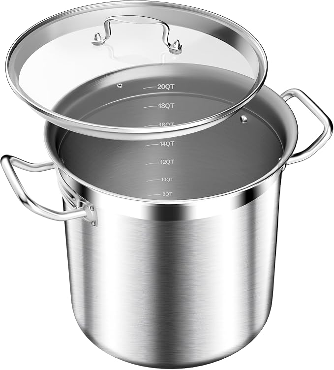 STOCKPOT Stock Pot 20 Quart - Commercial Grade Soup Pot With Lid - Nickel Free Stainless Steel - Polished Stockpots - Heavy Duty Induction Pots