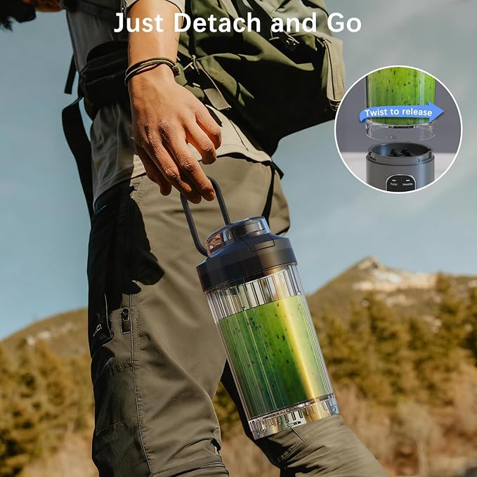 Personal Blender, Portable Blender for-Smoothies and Shakes, Ice crush, Juice, Pulse, 4 Programs, Cordless, USB-C Rechargeable, 18 oz removable Vessel, Lids and Straws, BPA Free, Dishwasher Safe