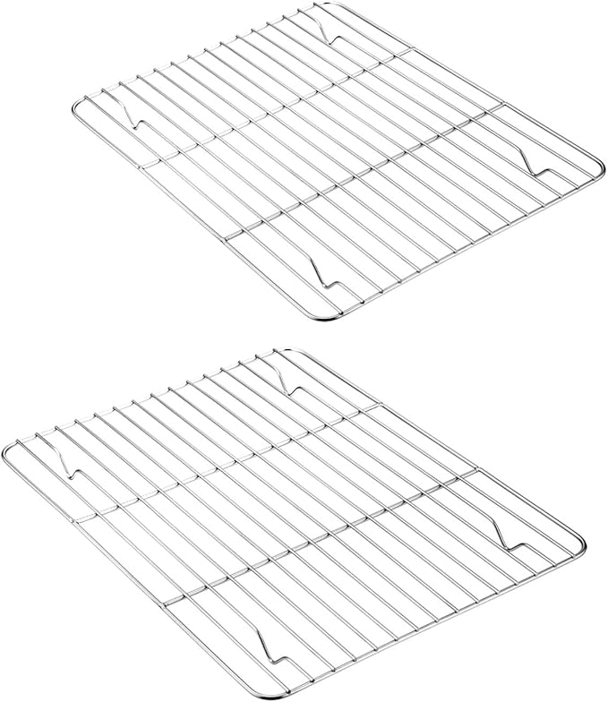 E-far Small Baking Cooling Rack Set of 2, Stainless Steel Metal Roasting Cooking Racks, Size - 9.7"x7.3", Non Toxic & Rust Free, Fit for Toaster Oven, Dishwasher Safe