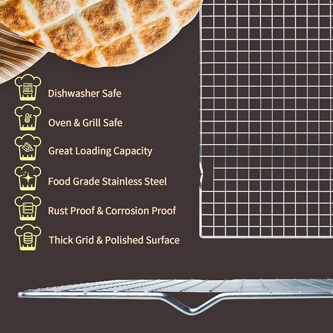 2PCS Cooling Rack for Cooking and Baking, 16" x 10" Wire Rack,Silver | Thick Wire Rack, Oven & Dishwasher Safe, for Roasting, Grilling, Drying, Fits Half Sheet Pan