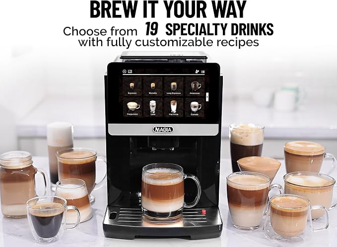 Zulay Magia Fully Automatic Espresso Machine With Grinder - 19 Customizable Coffee Options - Auto-Cleaning For Easy Maintenance - Milk-Foam System For Latte, Cappuccino - New Silver (13.8x18x9.4)