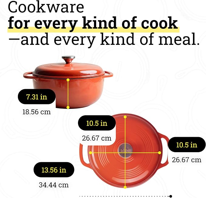 Lodge Essential Enamel Cast Iron Dutch Oven 6 Quarts - Perfect for Bread Baking, Braising, Marinating & Slow Cooking, Features Moisture-Sealing Lid & Dual Handles, Kitchen Essentials, Poppy