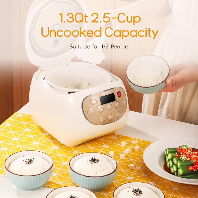 Joydeem Mini Ceramic Rice Cooker, 2.5 Cups Uncooked Rice Cookers with Pure Ceramic Inner Pot, Healthy & PFOA Free, 1.2L/1.3 qt, DFB-C120