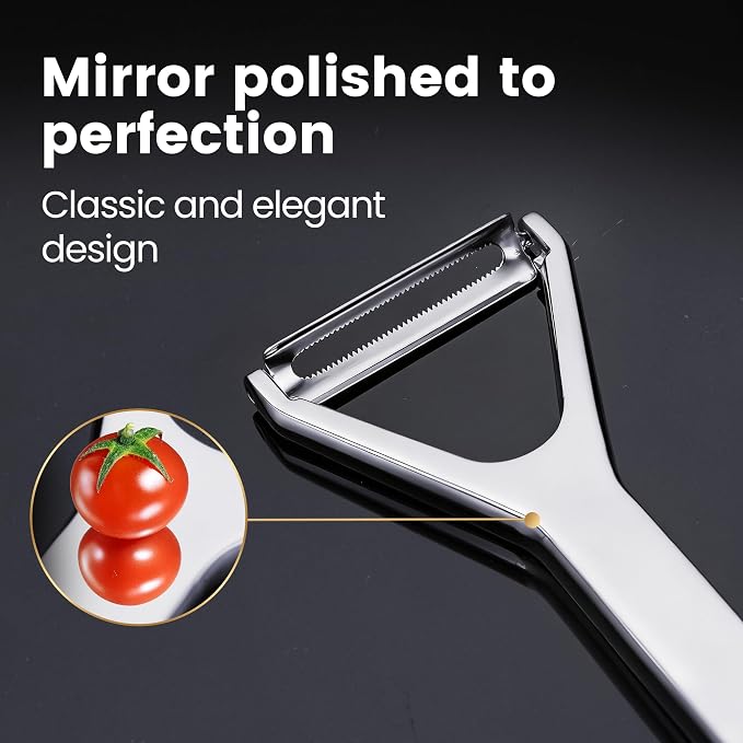 Gourmet Easy Stainless Steel Vegetable Peeler, Ultra Sharp Dual Blades | Easily Peeling and Slicing Fruit & Food, One-Piece Design No Trapped Water, Dishwasher Safe, Backed by a 5-Year Warranty