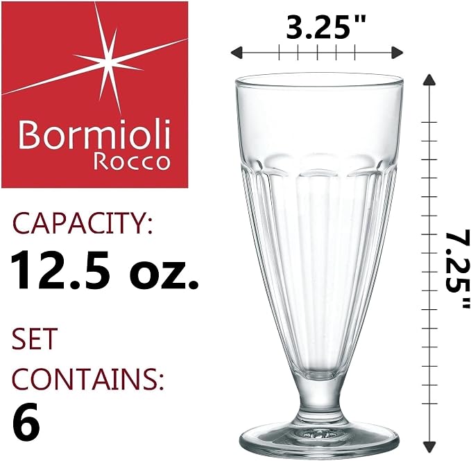 Bormioli Rocco Rock Bar 12.5 oz. Dessert Glass for Ice Cream Sundaes, Milkshakes, or Smoothies, Set of 6, Clear