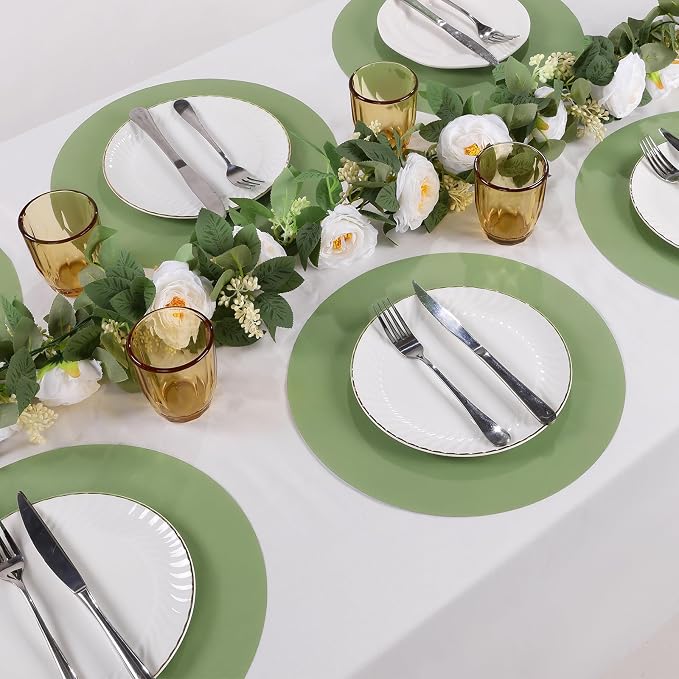 SHACOS 100 PCS Round Paper Placemats 13 inch Disposable Paper Place Mats for Dinner Wedding Birthday Party Festival Table Decoration Indoor Outdoor, Sage Green (Pack of 2)