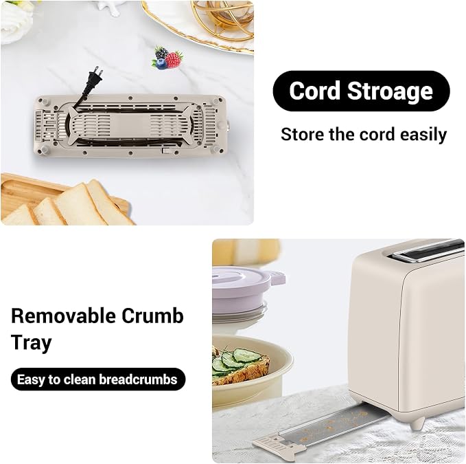 SEEDEEM Stainless Steel Toaster 2 Slice Slim, 10" Single Long Slot, Oatmilk | 6 Shade Settings, Extra Wide Slot Fits Bagels & Artisan Bread, Defrost, Cancel Function, Removable Crumb Tray