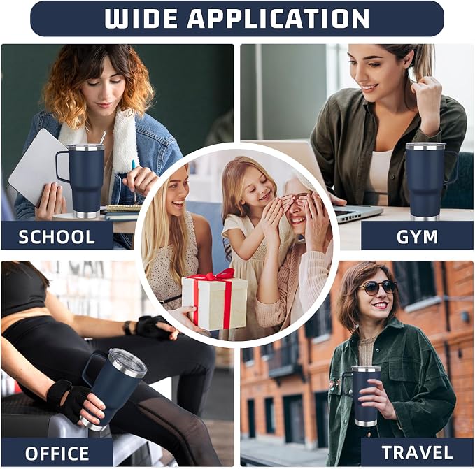 20 oz Tumbler with Handle Stainless Steel Insulated Coffee Mug Tumbler with Lid and Straw Double Wall Vacuum Insulated Coffee Mug Leak Proof Travel Mug Tumbler for Hot and Cold Drink (Navy Blue,1pack)