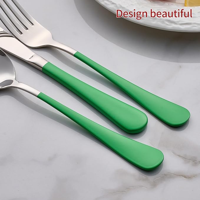 Grass Green Silverware Set 20 Piece 18/0 Stainless Steel Flatware Grass Green Handle Cutlery Set Service for 4 Fork Knife Spoon Set Mirror Finish Dishwasher Safe