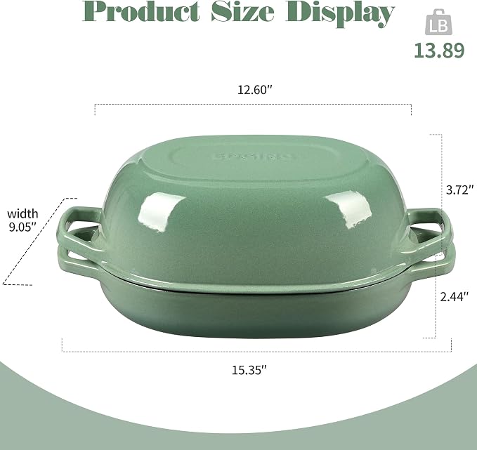 EDGING CASTING Enameled Cast Iron Oval Dutch Oven Pot with Lid, Dutch Oven for Sourdough Bread Baking, Bread Oven, Bread Dutch Oven, Oval Bread Pan, 7qt, Sage Green