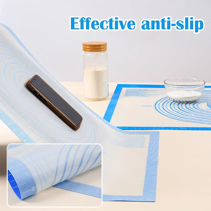 Nonstick Silicone Pastry Baking Mat Large with Measurements 16''By 20'' | For Silicone Baking Mat Counter Dough Rolling/Pie Crust Pad By Folksy Super Kitchen (16×20, Blue)