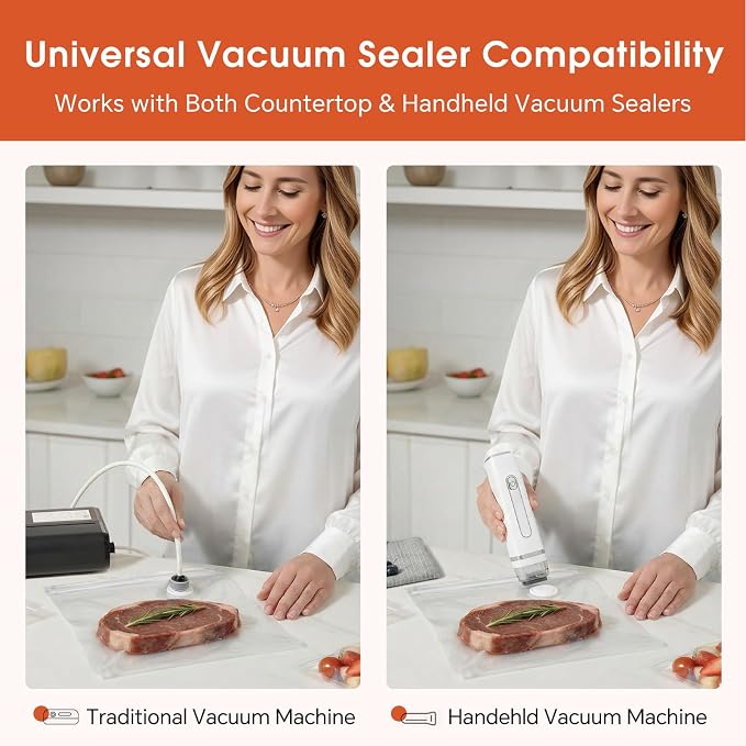 Reusable Vacuum Storage Bags for Food, 30PCS (S+M) BPA-Free Sous Vide & Freezer Bags with Air Valve, 2 Sizes 7.9'' x 9.8'' & 10.2'' x 11'', Compatible with Most Vacuum Sealers