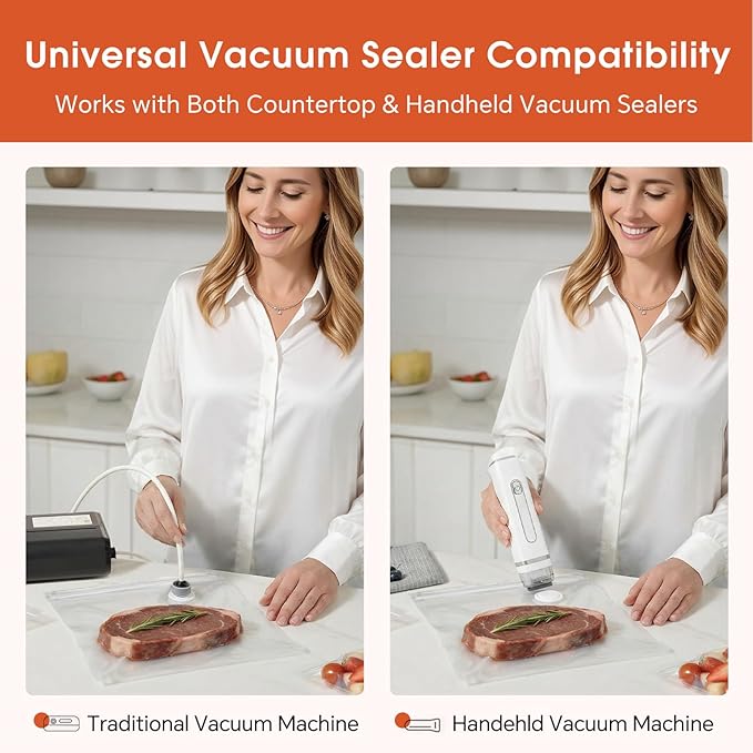 Reusable Vacuum Sealer Bags for Food, 20 Pack Medium (10.2"x11") with 4 Clips, BPA-Free Vacuum Storage Bags, Leak-Proof, Freezer & Sous Vide Cooking, Compatible with Food Saver Vacuum Sealers