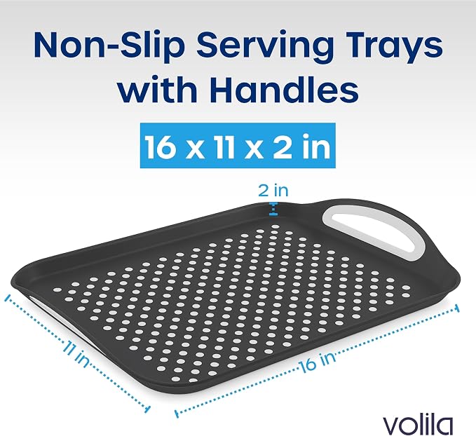 Food Trays for Eating on Couch - 2 Pack - Non Slip Dinner Trays for Eating Set of 2 Non Slip Serving Tray and Food Tray with Handles (Black)