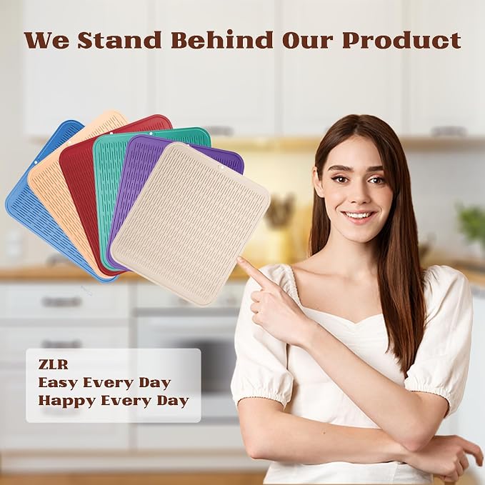 ZLR Oversized Silicone Dish Drying Mat for Kitchen, 16"x18", Mint Green | Family-Size Drainboard for Pots & Pans, Thick 4mm No-Curl, Heat-Resistant Trivet to 450°F, Non-Slip, Rolls to Store