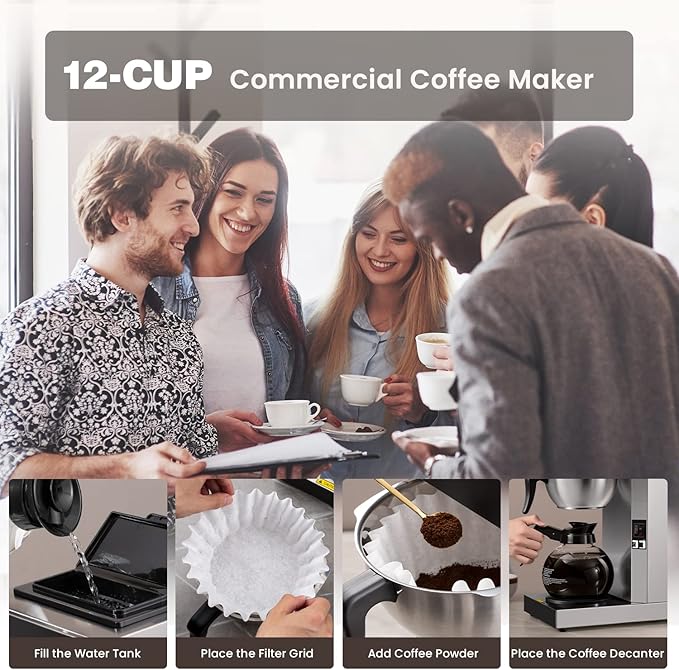 SYBO 12-Cup Commercial Pour Over Coffee Maker SF-CB-2GA | ETL Certified, Stainless Steel, Reusable Brew Basket, Spray Head, Fast Brewing, 2 Glass Carafe Included