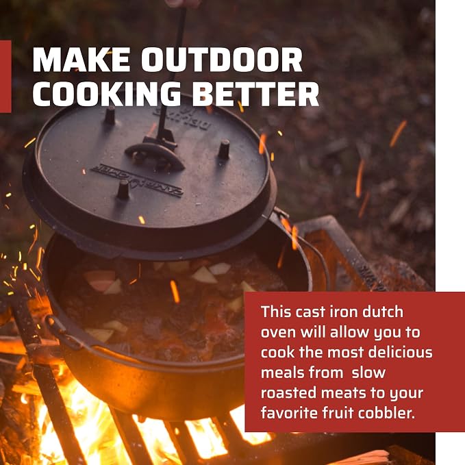 Camp Chef DO10-6 Quart Dutch Oven Pre-Seasoned Cast Iron with Lift Tool and Lid