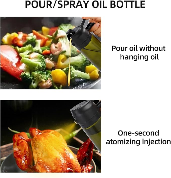 Aovdy Olive Oil Sprayer for Cooking, 2 In 1 Glass Oil Dispenser 16oz- 470ml Premium Spray Bottle for Kitchen Gadgets and Air Fryer Accessories, Salad, BBQ - Dark Green