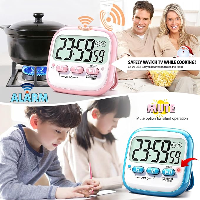 2 Pack Classroom Timers for Kids Teachers, Magnetic Countdown Digital Kitchen Timer for Cooking, Study, Exercise, Games, Time Mangement - Loud/Silent Mode - Battery Included