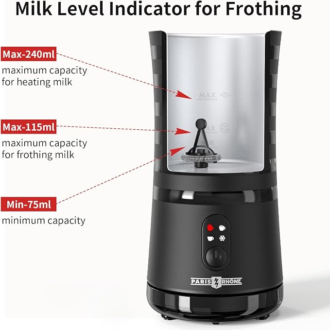 Electric Milk Frother, Paris Rhône 4-in-1 Milk Steamer and Frother, Hot & Cold Foam Milk Warmer with Temperature Control, Auto Shut-Off Frothers for Coffee, Latte,Macchiato, Cappuccino