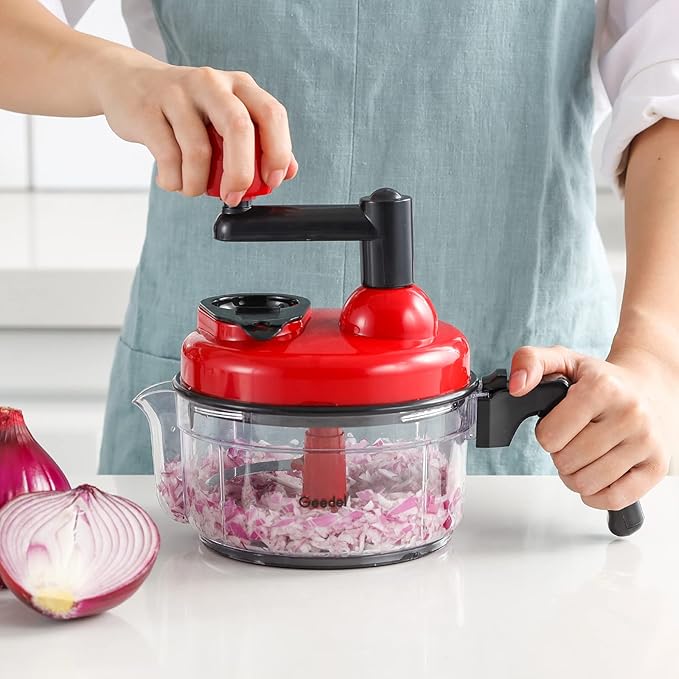 Geedel Large Food Chopper Vegetable Chopper, Manual Food Processor, 3 Cups | 3-in-1: Chop, Blend & Whisk, No BPA, Effortless Handle, Sharp Blade for Vegetable, Fruit, Meat, Nut, Ice, Salad, Salsa, etc